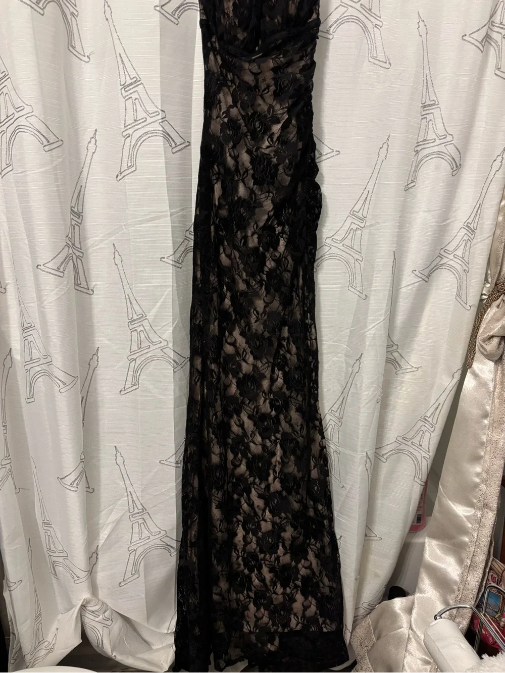 Gothic Strapless Black Lace Evening Gown